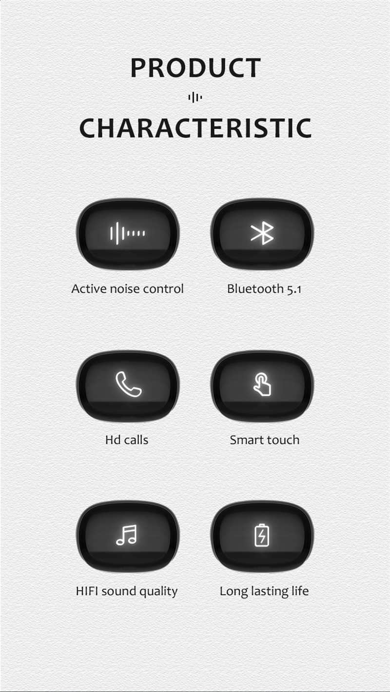 F-XY-60 Type-C Smart Touch Control Anc-Active Навушнікі з шумапрыглушэннем Бесправадныя навушнікі-ўкладышы Стэрэагук (2)