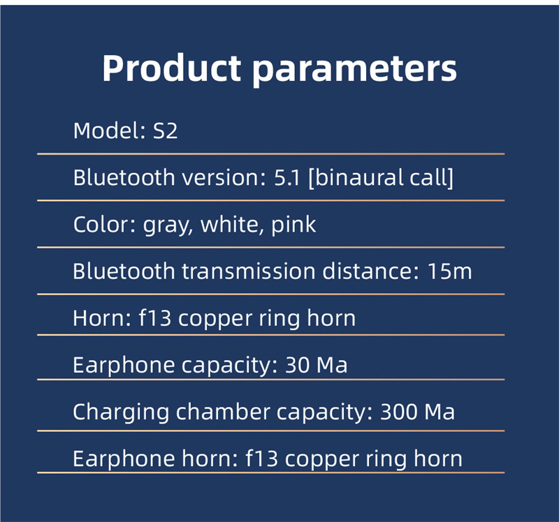 S-S2 bezvadu austiņas viedās trokšņu slāpēšanas Bluetooth 5.0 stereo skārienjutīgās austiņas ar mikrofona austiņām (16)